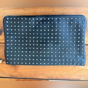 B Brian Atwood Black Studded Leather Zip Pouch